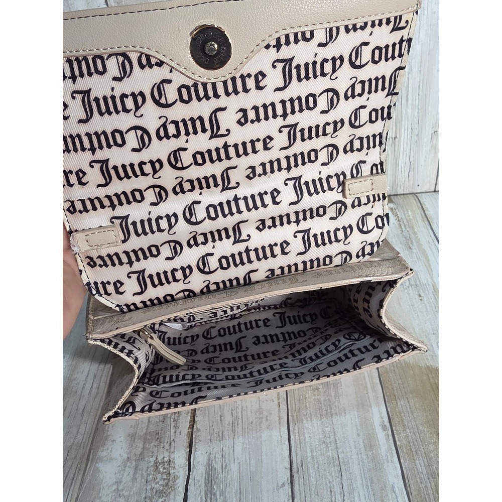 Juicy Couture Blush Pink Logo Print Top Handle Satchel Bag Gold Tone Hardware - Picture 7 of 8